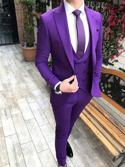 Men's Business Single-Breasted Solid Color Three-Piece Suit