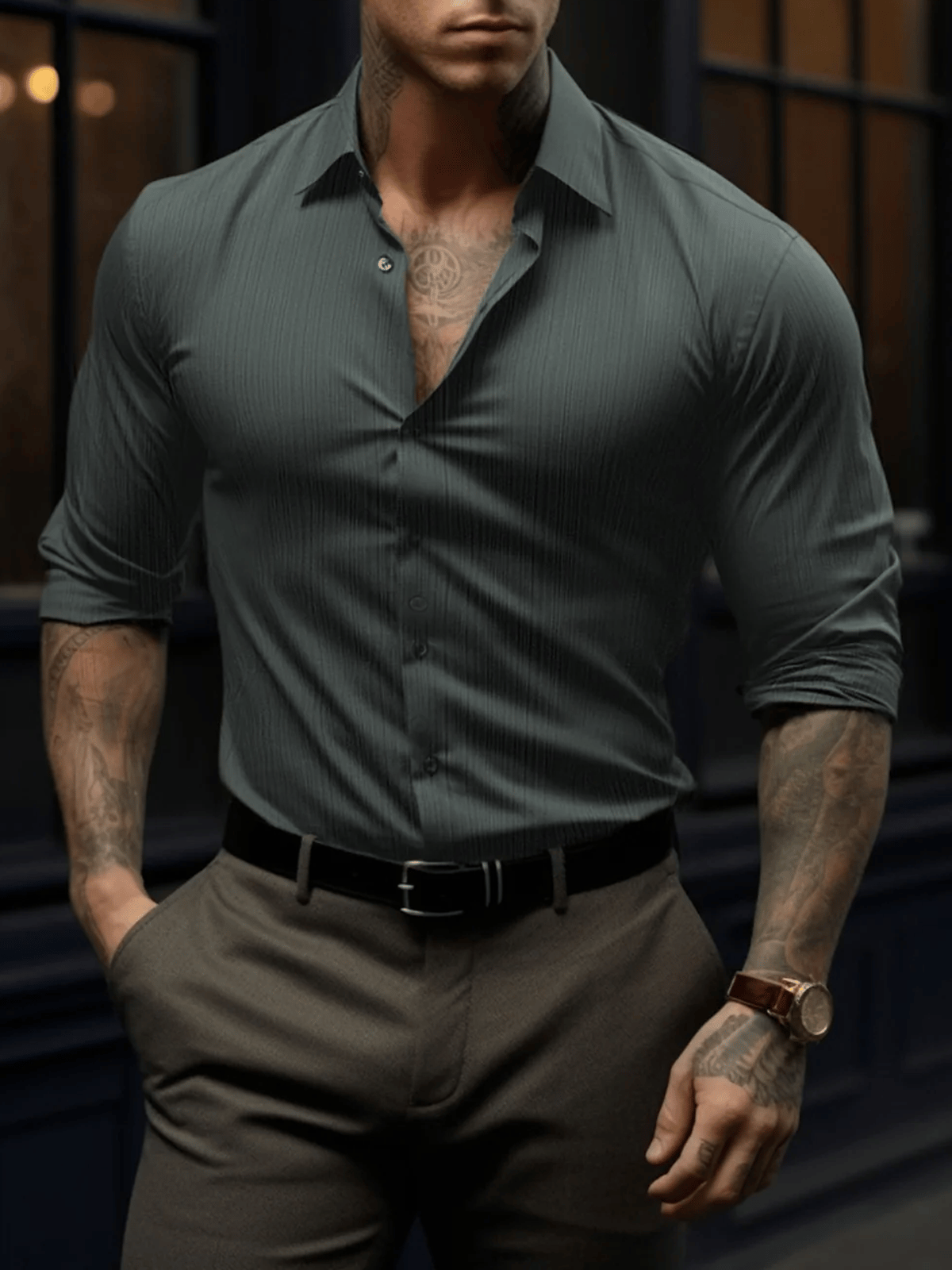 Men's Business Casual Long Sleeve Shirt