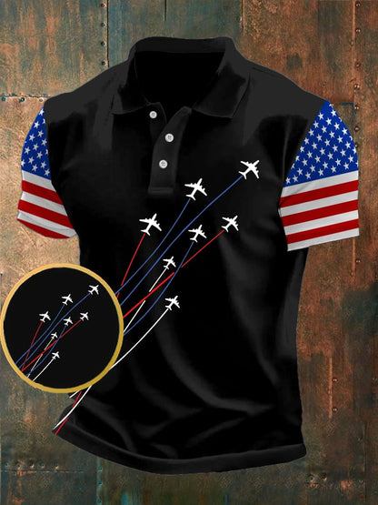 Men's American Flag Independence Day Print Casual POLO Shirt