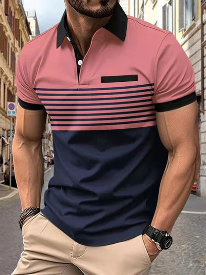 Men's Fashionable Contrast Color Short Sleeve Polo Shirt