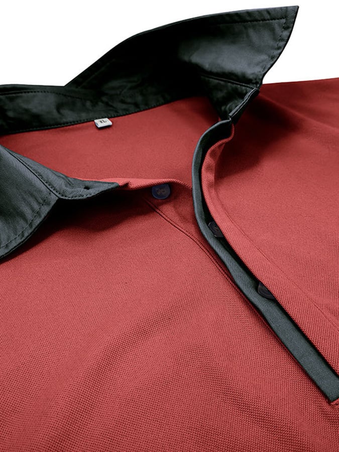 Men's Fashion Color Blocking Half Button Long Sleeve Polo Shirt
