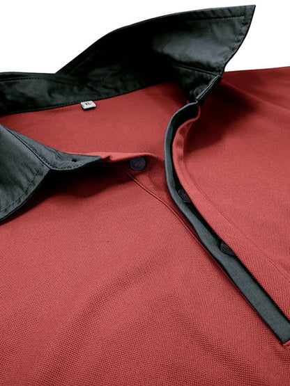 Men's Fashion Color Blocking Half Button Long Sleeve Polo Shirt