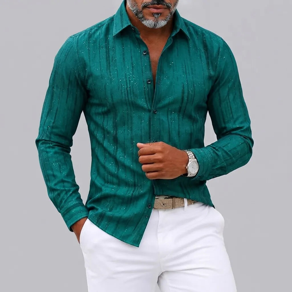 Men's Abstract Stripe Print Turndown Collar Slim Fit Long Sleeve Shirt