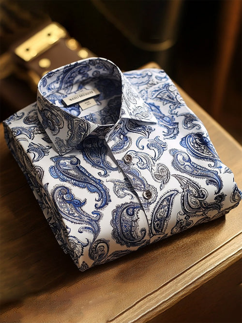 Men's Casual Festive Paisley Print Long Sleeve Shirt