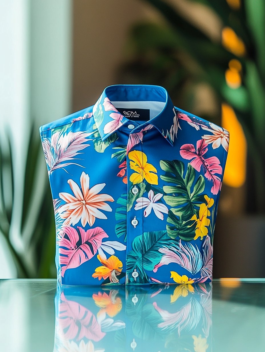 Men's Business Casual Floral Lapel Short Sleeve Shirt