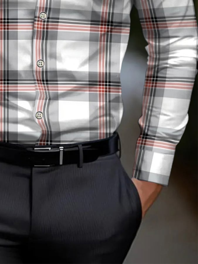 Men's Check Pattern Print Business Shirt