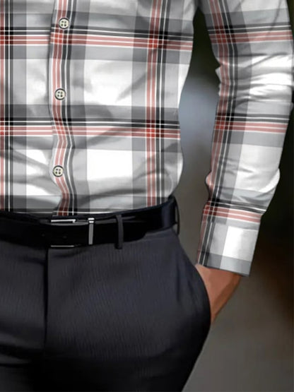 Men's Check Pattern Print Business Shirt