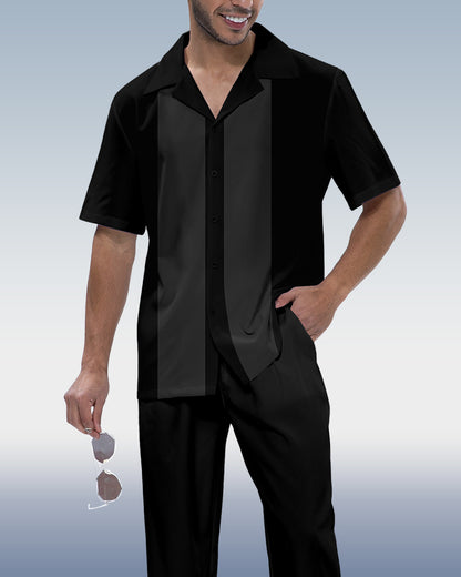 Men's retro printed short sleeve shirt walking suit 944