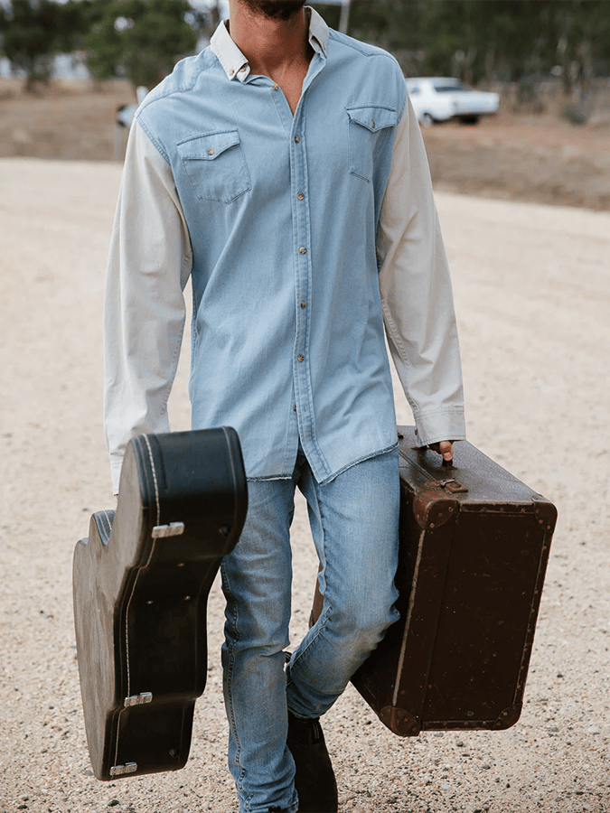 Men's Retro Western Ethnic Style Solid Color Shirt