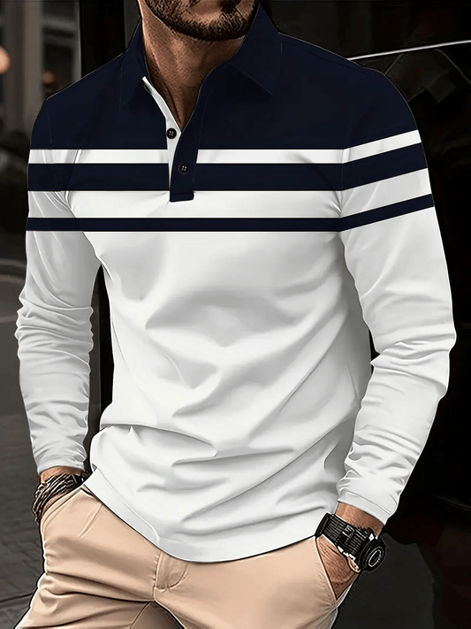 Men's Business Casual Striped Long-Sleeved Polo Shirt
