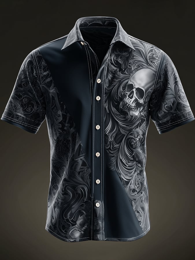 Men's Casual Retro Dark Satin Shirt