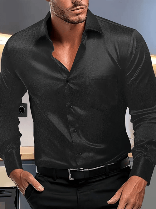 Men's Silk Business Luxury Design Printed Long Sleeve Pocket Shirt