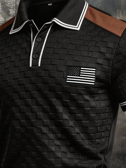 Men's Retro Textured Color-Blocked Polo Collar Short Sleeves