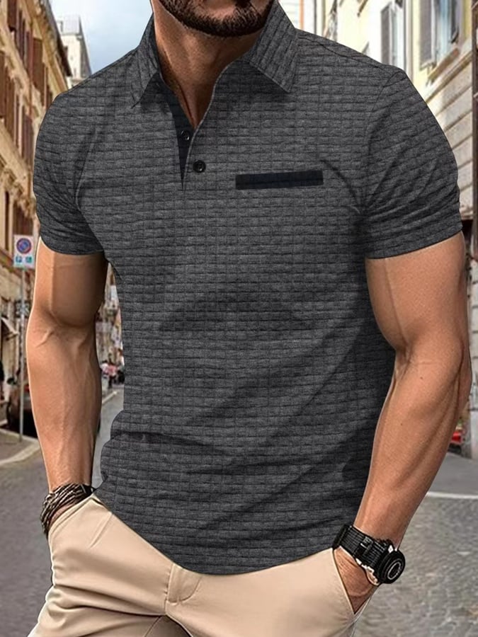Men's Classic Colorblock Jacquard Plaid Lapel Polo Jacket