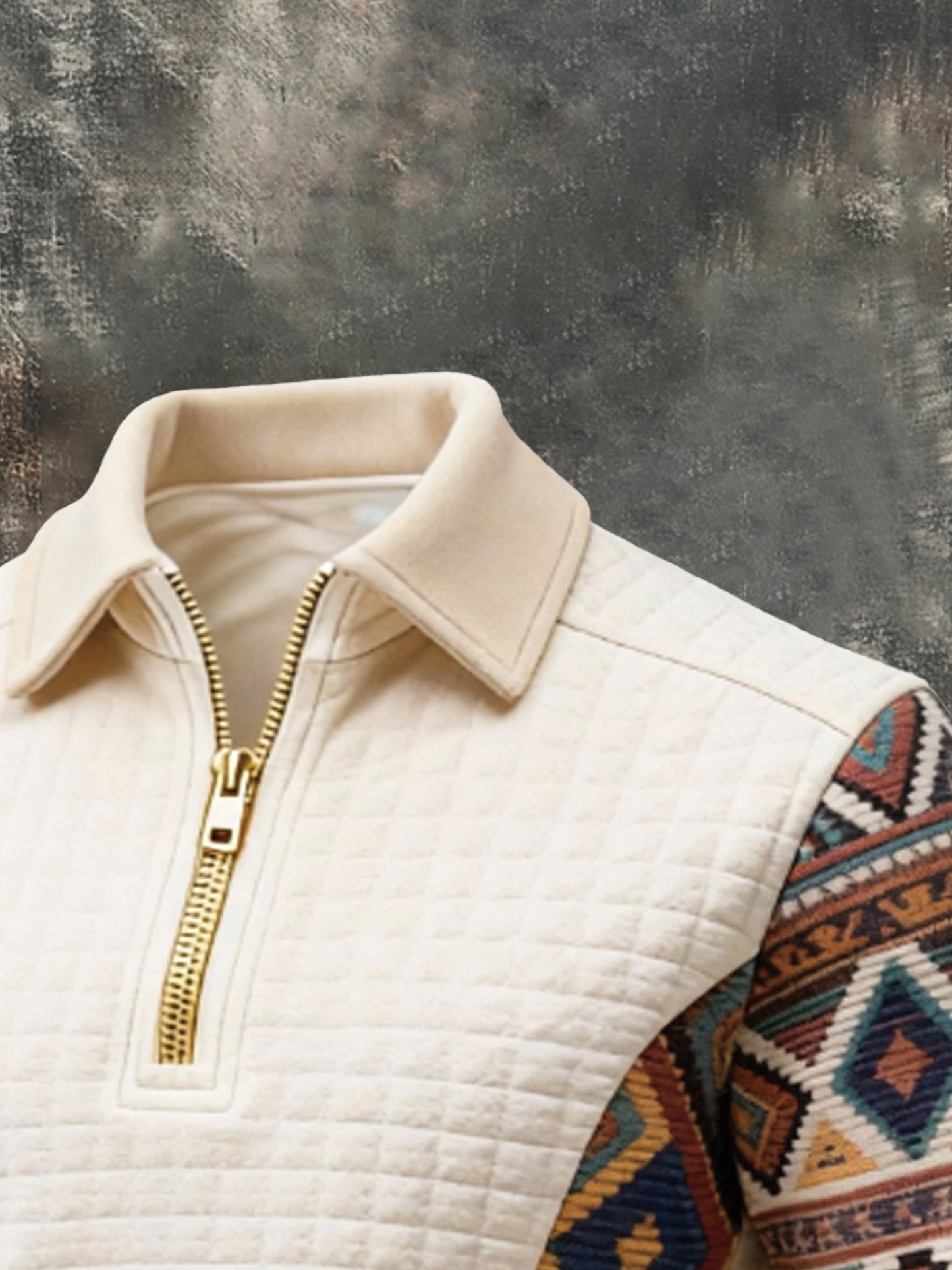 Men's Vintage Waffle-Knit Patchwork Comfortable Color-Block Zip-Up Sweatshirt