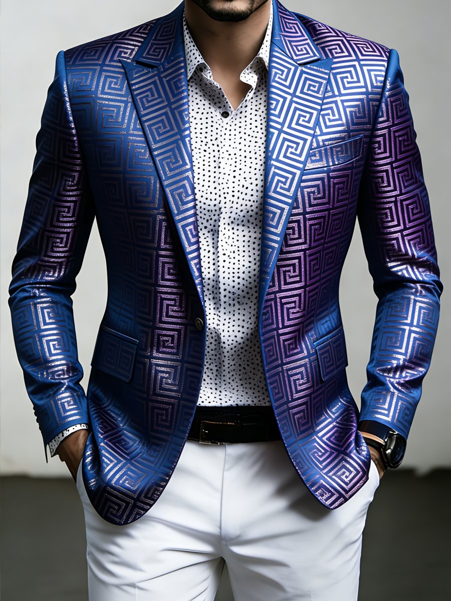 Men's Luxury Business Geometric Print Suit Jacket