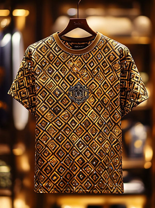 Men's Business Luxury Printed  Cotton Short Sleeve T-Shirt