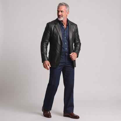 Men's Retro PU Leather Solid Color Notched Lapel Single Breasted Jacket