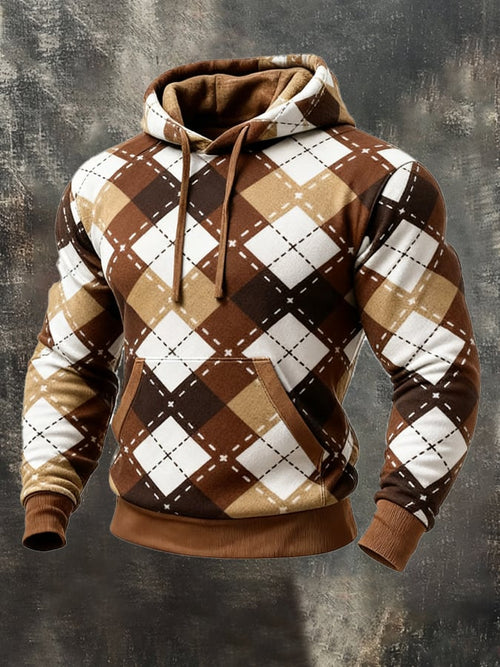Men's Retro Distressed Color Block Print Casual Long Sleeve Sweatshirt