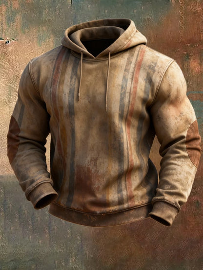 Men's Retro Distressed Color Block Print Casual Long Sleeve Sweatshirt