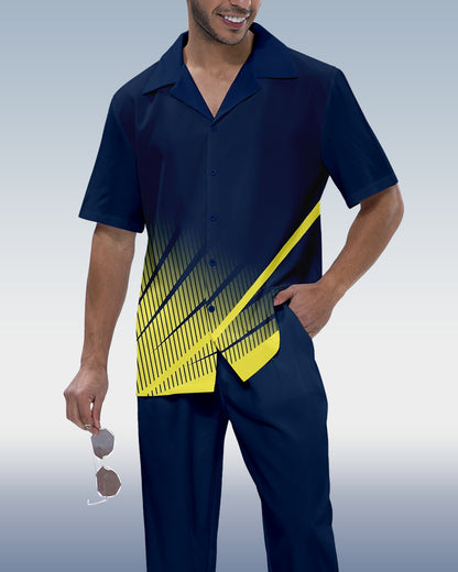 Rianmond Men's Colorblock Short Sleeve Shirt Walking Set 451