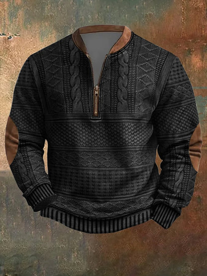 Men's Vintage Knit Print Zip-Up Sweatshirt