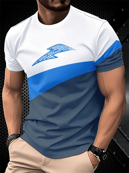 Men's Business Stripe Logo Print Short Sleeve T-Shirt