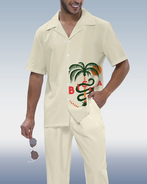 Rianmond Men's Casual Printed Short Sleeve Shirt Walking Set 387