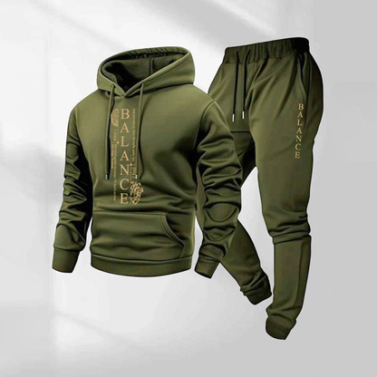 Men's Balance Letter Pattern Print Hoodie and Drawstring Sweatpants Set, Menswear, Casual Athletic Long Sleeve Hooded Jacket & Trousers for Fall & Winter, Men's Clothing for Daily Wear, Sportswear Indoor Outdoor, Tracksuit, Athleisure