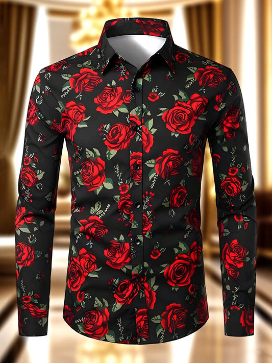 Men's Satin Luxe Floral Long Sleeve Button-Down Shirt
