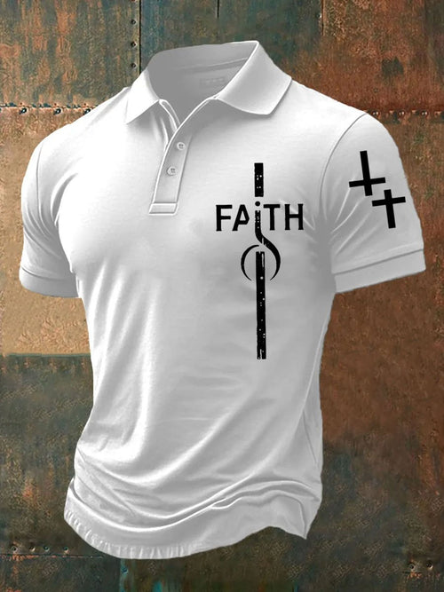 Men's Faith Cross Print Polo Shirt