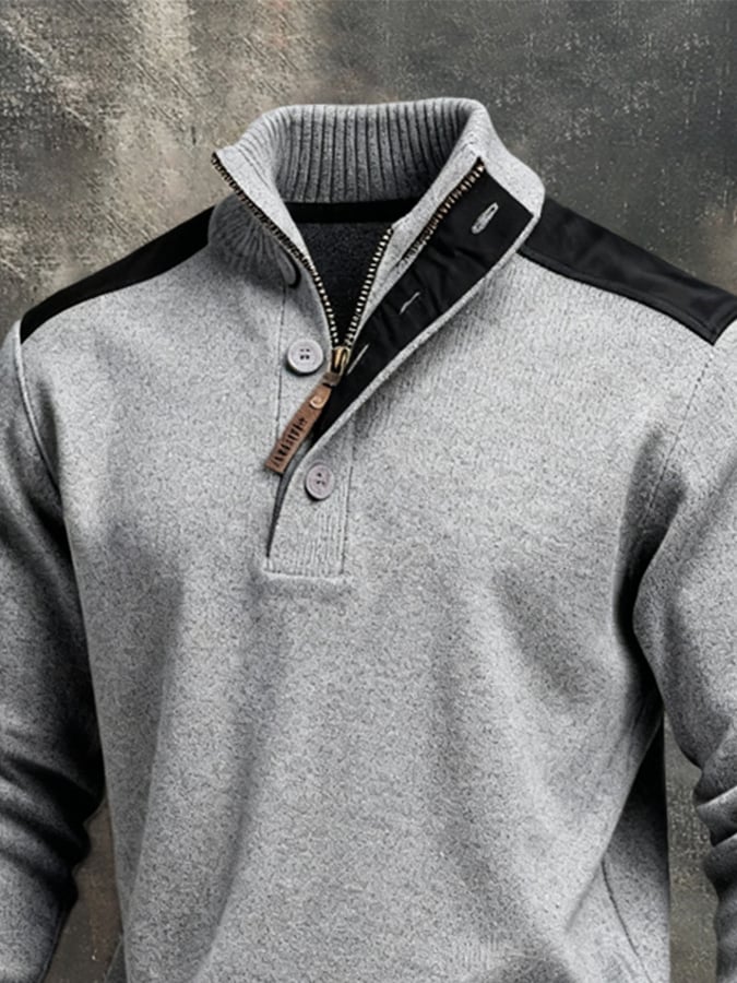 Men'S Vintage Style Color-Block Long-Sleeved Knitted Sweatshirt