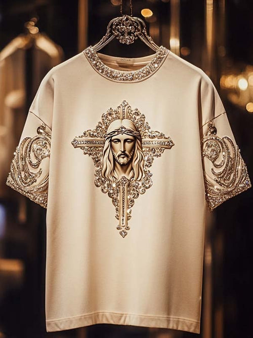Men's Business Saint Luxury Printed  Cotton Short Sleeve T-Shirt