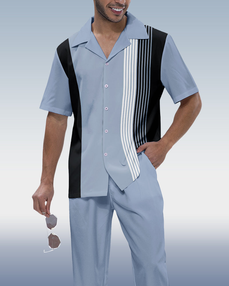 Rianmond Men's 2-piece short-sleeve suit with vertical stripes 002