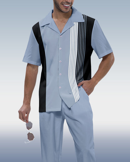 Rianmond Men's 2-piece short-sleeve suit with vertical stripes 002