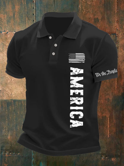 Men'S American Flag Print Polo Shirt