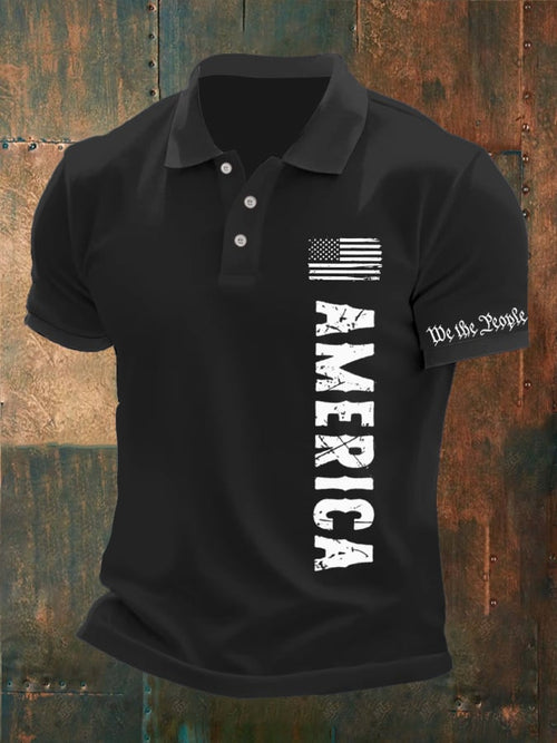 Men'S American Flag Print Polo Shirt