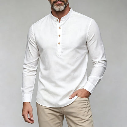 Men's Slim-Fit Shirt with Stand-Up Collar and Half-Open Front