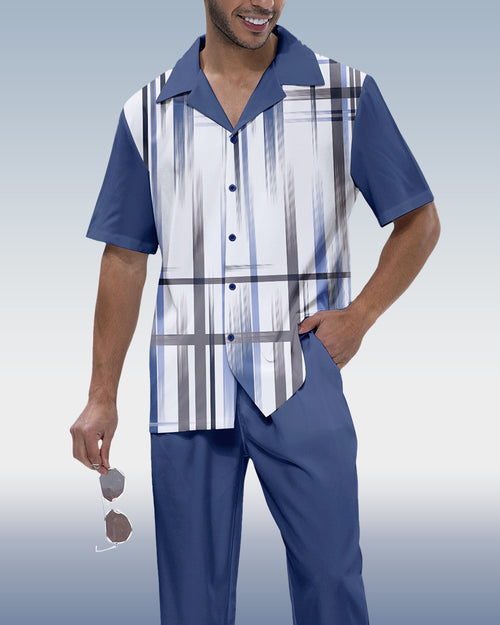 Rianmond Men's Gradient Stripe 2-Piece Short Sleeve Suit 002