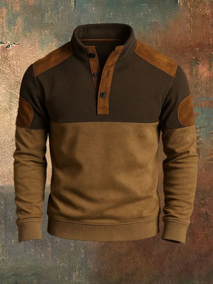 Men'S Casual Retro Contrast Color Stand Collar Long Sleeve Sweatshirt