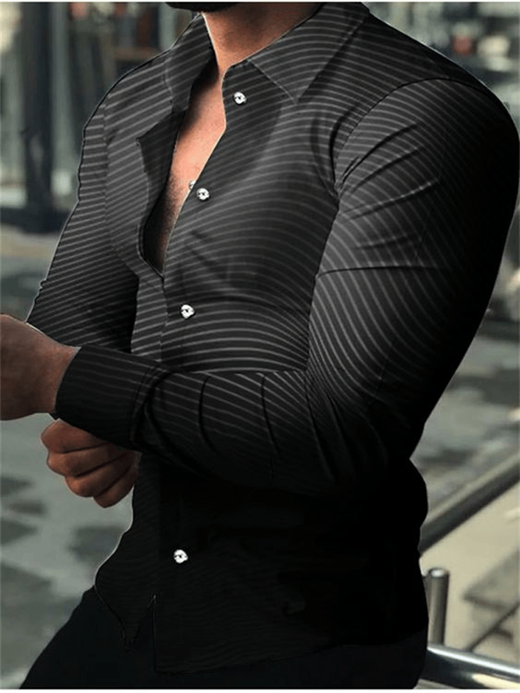 Men's Business Casual Striped Long Sleeve Shirt