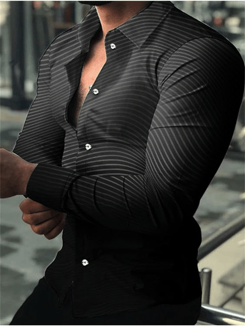 Men's Business Casual Striped Long Sleeve Shirt