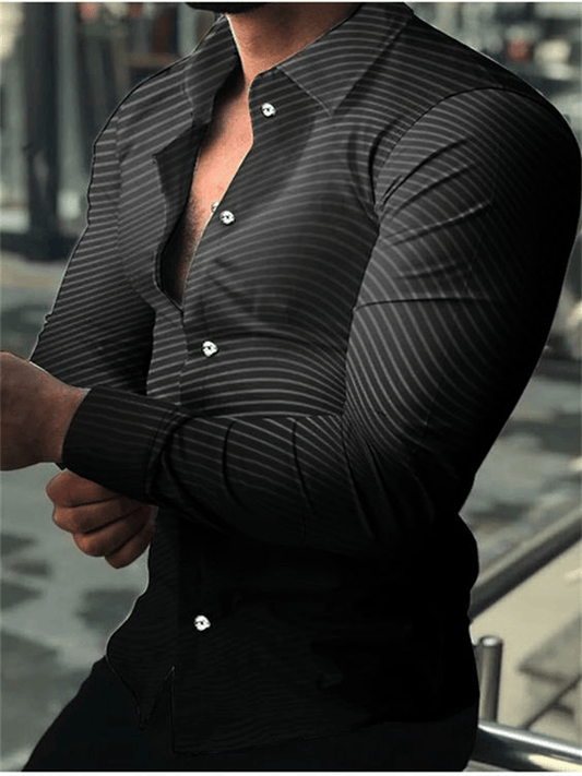 Men's Business Casual Striped Long Sleeve Shirt