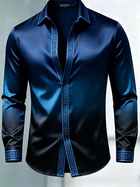 Men's Luxury Glossy Satin Long Sleeve Gradient Dress Shirt