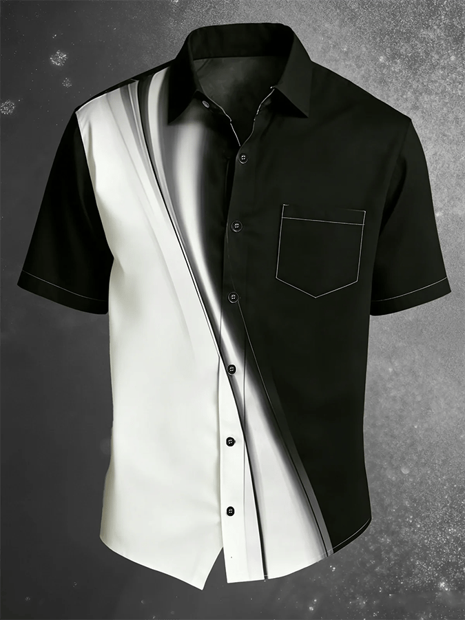 Men's Vintage Abstract Art Print Short-Sleeved Pocket Shirt