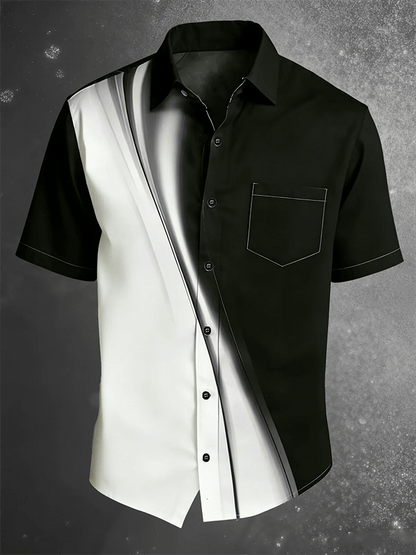 Men's Vintage Abstract Art Print Short-Sleeved Pocket Shirt