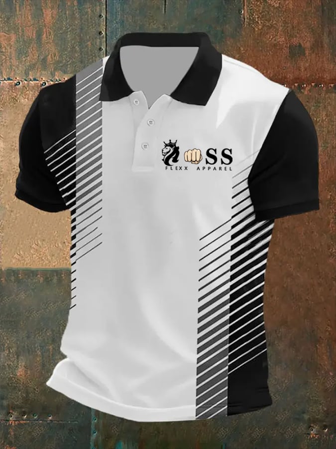 Men's Retro Letter Print Casual Polo Shirt