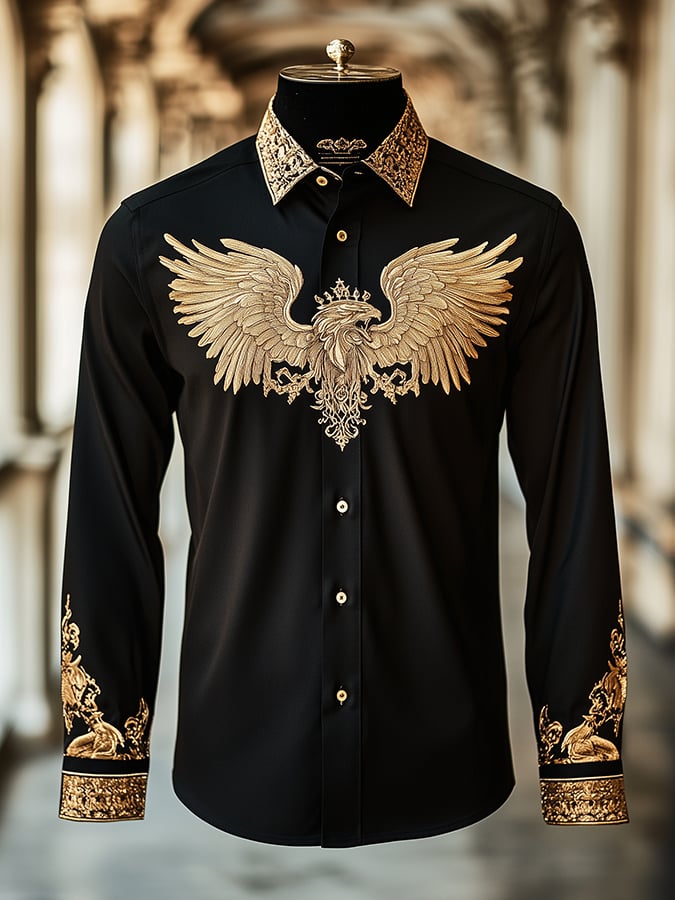 Men's Satin Luxe Griffin Baroque Long Sleeve Button Down Shirt