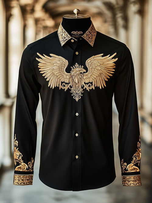 Men's Satin Luxe Griffin Baroque Long Sleeve Button Down Shirt