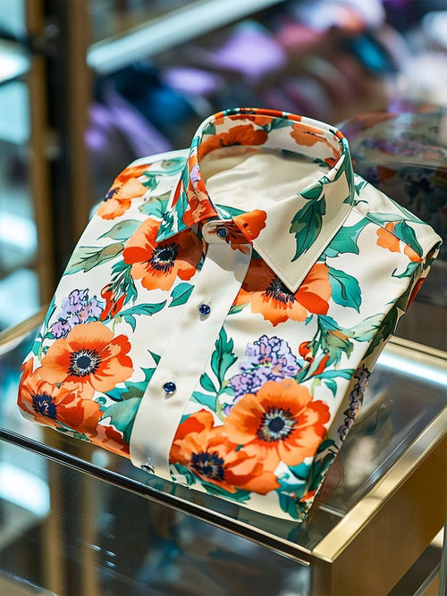 Men's Satin Luxe Hawaiian Print Short Sleeve Button Shirt